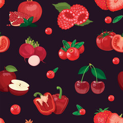 Seamless patterns of berries and fruits. Vector