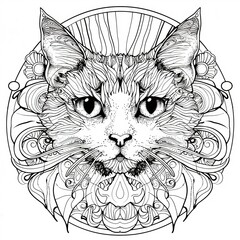 Coloring page, Coloring Book sketch of cat