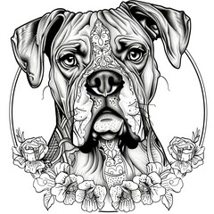 coloring page black and white illustration of dog