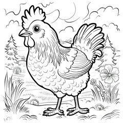 Coloring Book hen and chicken