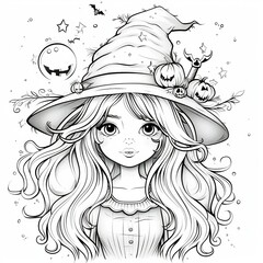 coloring page girl with hat
