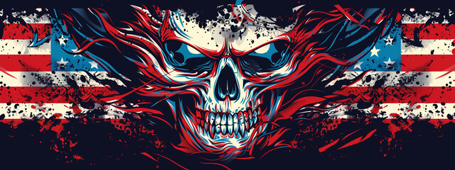 Patriotic Skull with American Flag Overlay - Edgy Contemporary Art