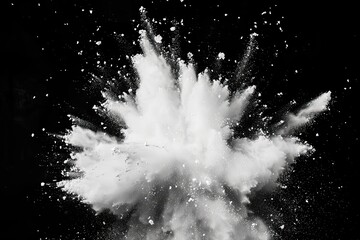 White Color Powder Explosion Isolated On Black