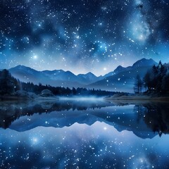 Serene Dreamscape of Zodiac Signs Reflected in Tranquil Starlit Lake