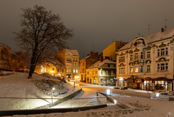 Castle Street in Cieszyn on a winter evening
