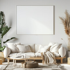 White screen digital frame on a living room wall contemporary interior design