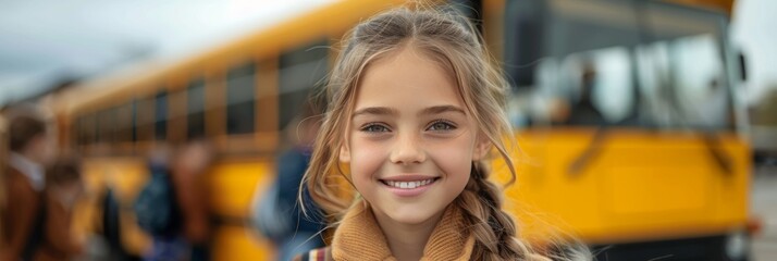 Excited learner awaiting school bus: eager student with backpack ready for transport.