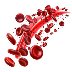 3d flow red blood cells iron platelets isolated on white