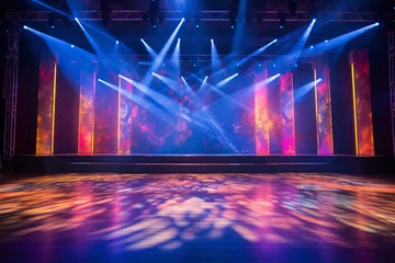 Fotobehang Modern dance stage light background with spotlight illuminated for modern dance production stage. Empty stage with creative lighting. Stage lighting art design. Entertainment show. Generative AI. © Artinun