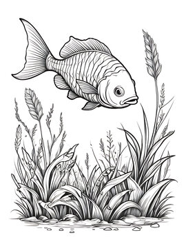 recommend clip art: fish for a toddlers hand drawing grass and sketch smoothly outline shape coloring page ai generated 