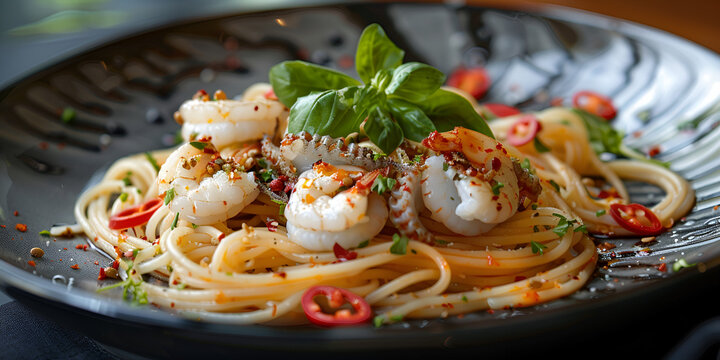 Cuttlefish Noodles, gourmet, spaghetti, gourmet food.  generative ai 