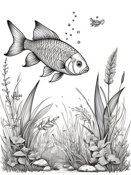 recommend clip art: fish for a toddlers hand drawing grass and sketch smoothly outline shape coloring page ai generated 