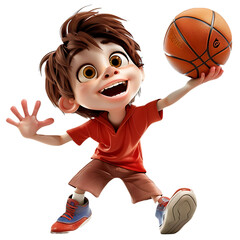 Children's characters playing basketball happily having fun on PNG transparent background.