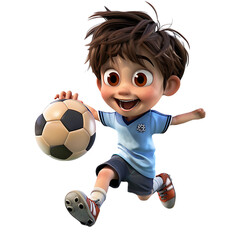 Child characters having fun playing football on PNG transparent background.