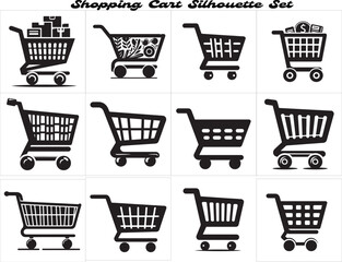 shopping cart silhouette Vector black simple set