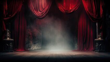 an old stage with a theater curtain - obrazy, fototapety, plakaty