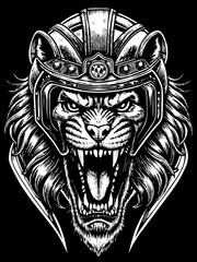 Design of a lion head motorcycle rider.