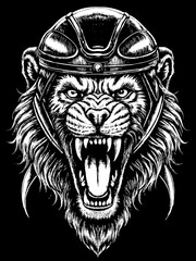 Obraz premium Design of a lion head motorcycle rider.