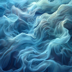 Fototapeta premium A digital art composition featuring an abstract background with swirling waves of light blue and green, resembling flowing fabric.