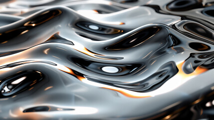 Silver chrome metal texture with waves, liquid silver metallic silk wavy design. AI Generative