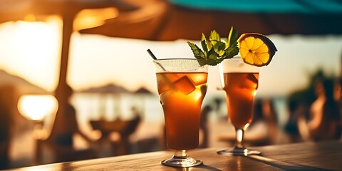 summer drinks bar in summer party at beach, summer and vacation concept