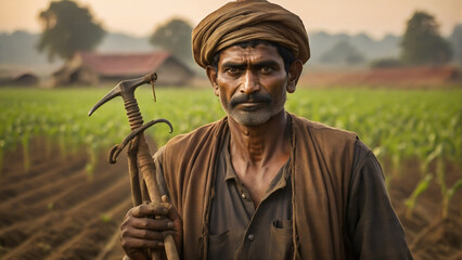 Farmer in farm land in India - obrazy, fototapety, plakaty