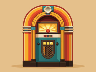 Fashioned retro jukebox in minimalist background. Vibrant color fashioned jukebox. Highly detailed vector illustration.