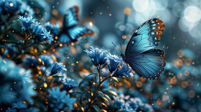 Blue butterfly on a blue flower.