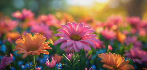 Picture of colorful flowers blooming in the garden Suitable for use in advertising. Technology products and website design work Image generated by AI
