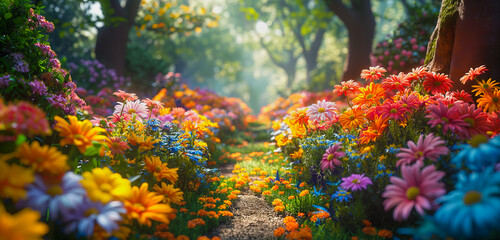 Picture of colorful flowers blooming in the garden Suitable for use in advertising. Technology products and website design work Image generated by AI
