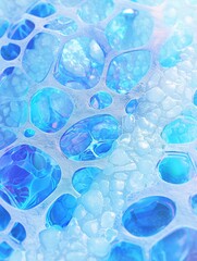 Chondrocyte in cartilage matrix, close view, soft blue glow, clear gel texture