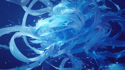 Flagella in fluid flow, close view, pastel blue swirls, crisp motion, dark background - obrazy, fototapety, plakaty