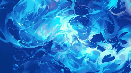 Flagella in fluid flow, close view, pastel blue swirls, crisp motion, dark background - obrazy, fototapety, plakaty