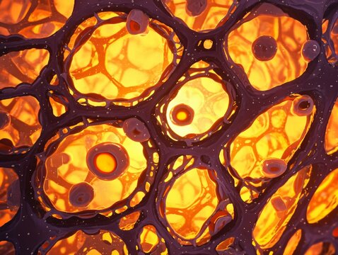 Kidney cell microvilli, tight view, rich orange light, detailed structure, clear view