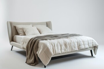 Fototapeta na wymiar Minimalistic Modern Bedroom With an Elegant White Bed and Soft Lighting