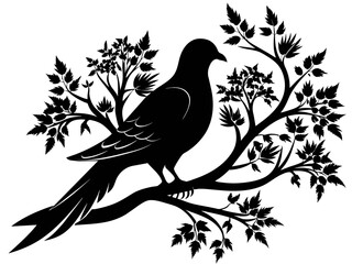 Black and white dove on a tree branch vector.