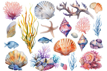 Seashell Collection in Seamless Summer Pattern