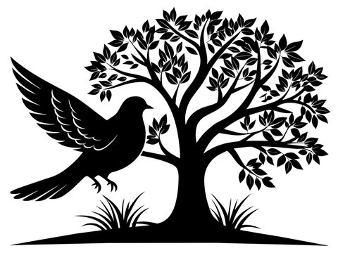 Black and white dove on a tree branch vector.
