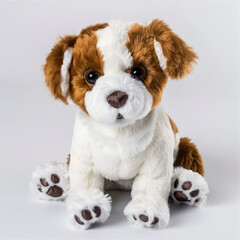 Plush Brown and White Toy Puppy Dog on White Background
