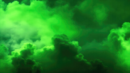 Green Atmospheric background of smoke and clouds. Spooky cloudscape with ethereal swirls - obrazy, fototapety, plakaty