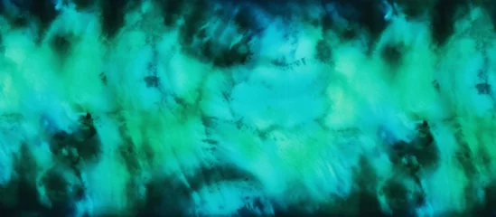 Foto op Plexiglas anti-reflex A vibrant tiedye background featuring electric blue and green colors, resembling a natural landscape. The pattern is reminiscent of underwater darkness, with grasslike textures © AkuAku