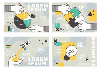 Business creative illustrations. Set of vector concepts of project development, business management and banking. Illustrations for web banner, social media, business presentation, marketing material