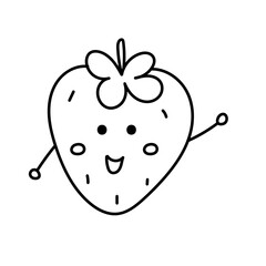 Strawberry cartoon. Vector illustration in doodle style