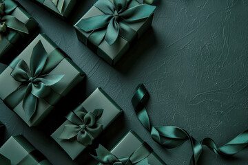 Elegant Green Gift Boxes with Luxurious Bows