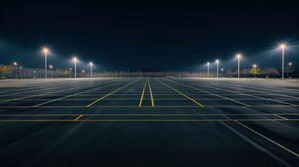 Empty Illuminated Parking Lot at Dusk
