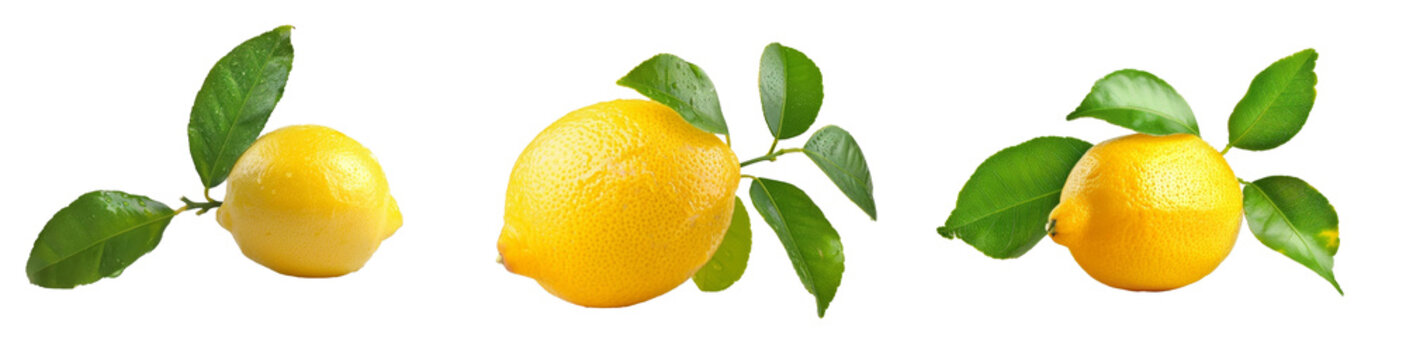 Set of Lemon with leaf isolated on white background
