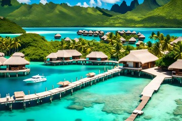 Obraz premium Panoramic poster advertising luxury holiday destination vacation. 