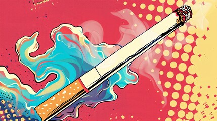 Cigarette with smoke in pop art style