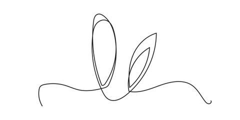 Easter Bunny Ears line art banner in scribble style hand drawn with continuous thin line, divider shape. Isolated on white background. Vector illustration, eps10