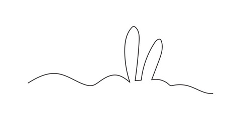 Easter Bunny Ears line art banner in scribble style hand drawn with continuous thin line, divider shape. Isolated on white background. Vector illustration - obrazy, fototapety, plakaty